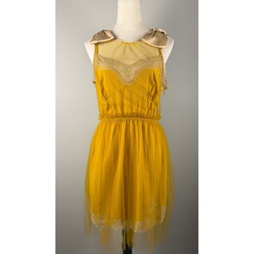 Rodarte for Target Dress 20th Anniversary Tulle Lace Medium Yellow Slip Bows